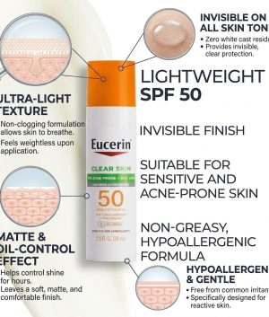 Eucerin Clear Skin Sunscreen SPF 50 – Face Lotion for Acne Prone & Oily Skin