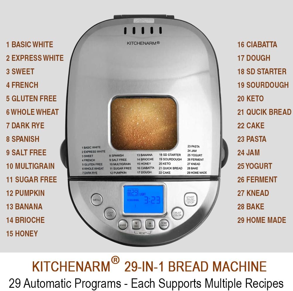 KITCHENARM 29-in-1 Smart Bread Machine – Gluten Free & Homemade Cycle - Image 4