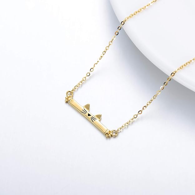 SISGEM 14K Real Gold Cat Bar Necklace – Yellow Gold Cute Cat Pendant for Women 16-18 Inch - Image 4
