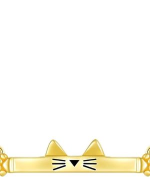 SISGEM 14K Real Gold Cat Bar Necklace – Yellow Gold Cute Cat Pendant for Women 16-18 Inch