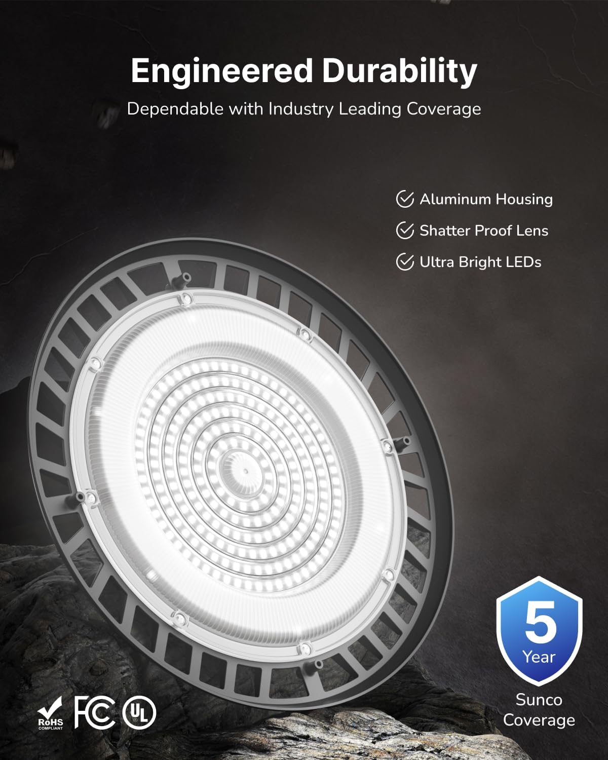 Sunco 10-Pack UFO LED High Bay Lights – 150W 19500LM 5000K Plug & Play - Image 8