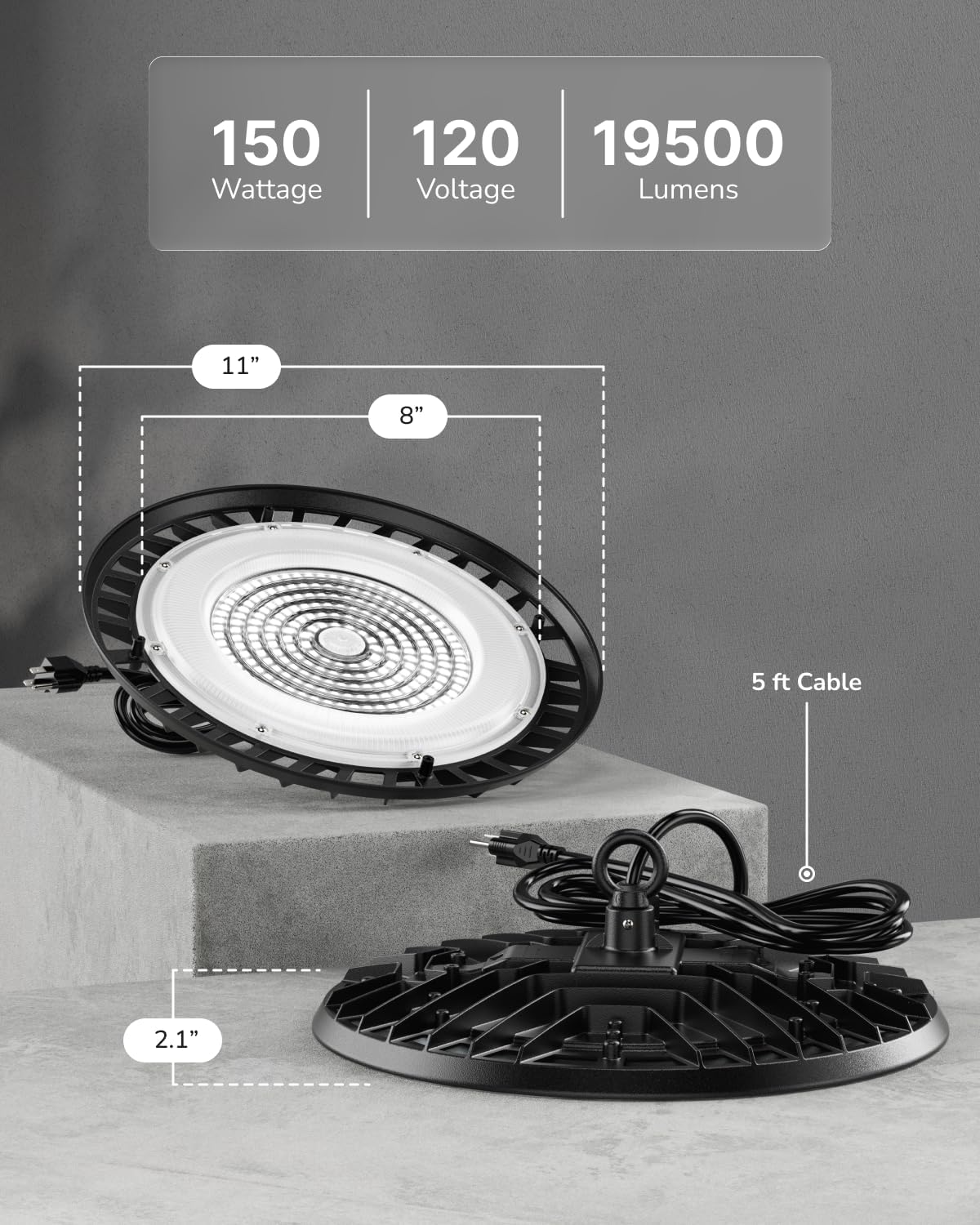 Sunco 10-Pack UFO LED High Bay Lights – 150W 19500LM 5000K Plug & Play - Image 5