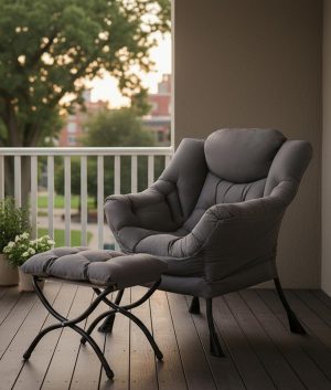 Lazy Chair with Ottoman – Comfy Reading Accent Chair, Dark Grey