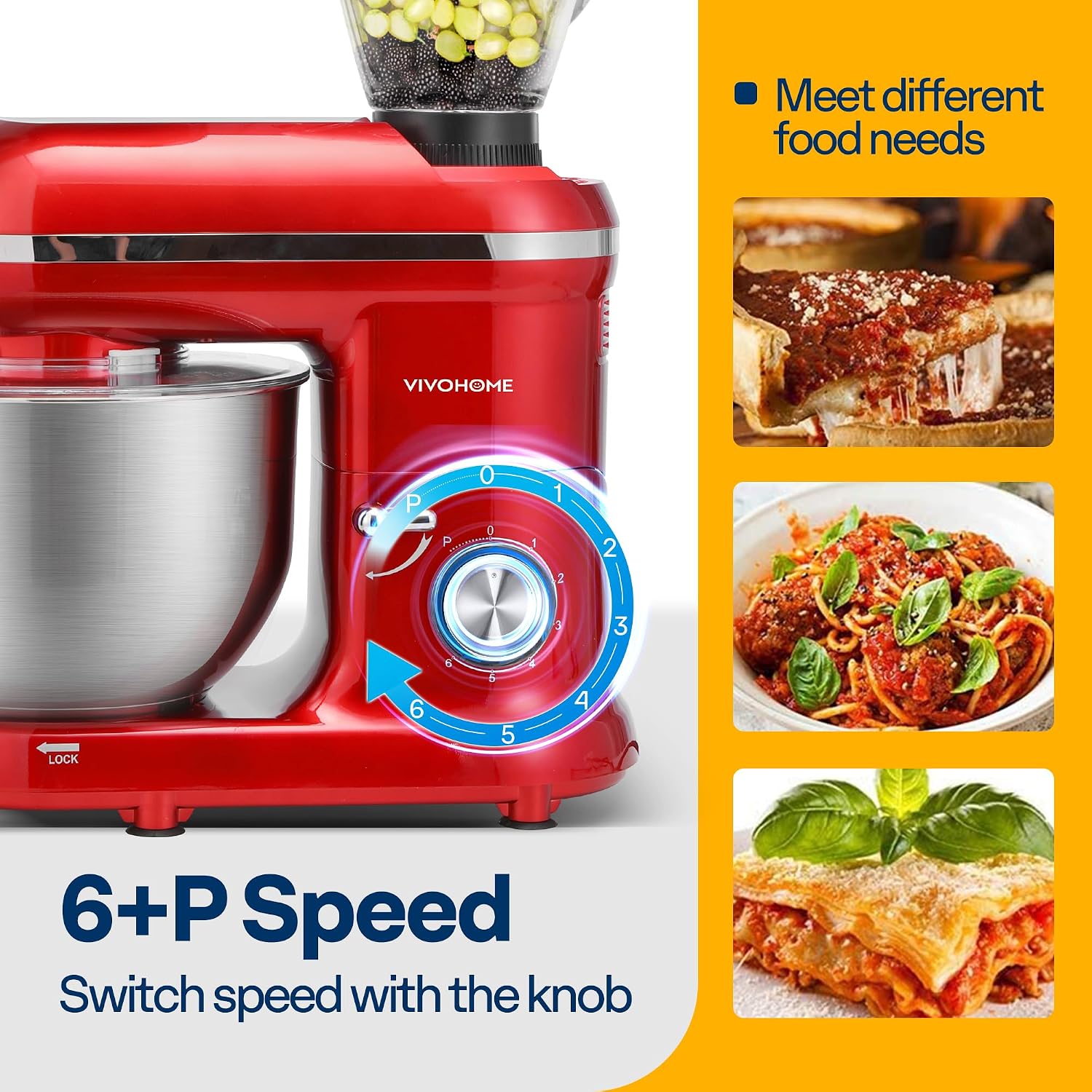 VIVOHOME 6-Quart Stand Mixer – 3-in-1 Red - Image 8