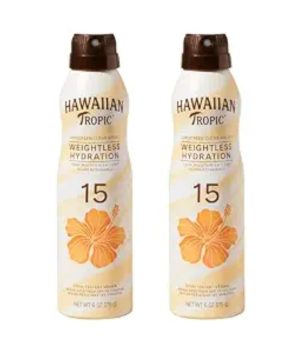 Hawaiian Tropic Weightless Hydration SPF 15 Sunscreen Spray – 6 Oz (2 Pack) Clear Body Sunblock