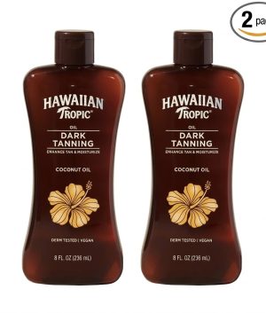 Hawaiian Tropic Dark Tanning Oil – 8 Fl Oz (2 Pack) Moisturizing Body Oil with Cocoa Butter